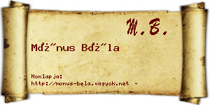 Mónus Béla névjegykártya